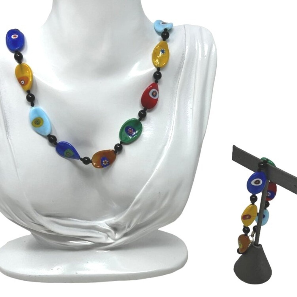 Art Glass Necklace Bracelet Multicolor Redโ Blue Green Eye Beads